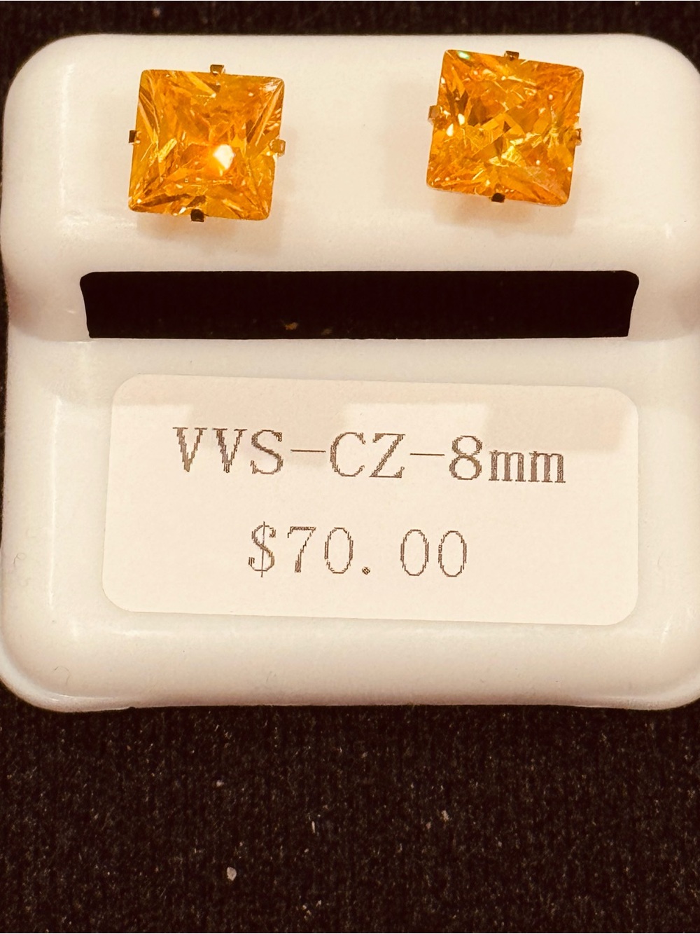 NWT AJ USA Yellow Canary CZ 8mm Princess Cut Stud Earrings Stainless Steel